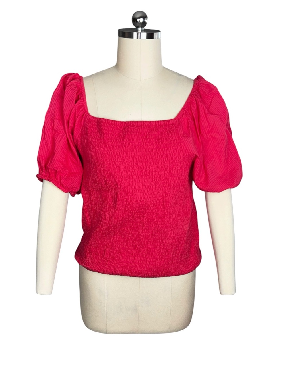 Jessica Simpson 2X Bright Coral Smocked Puff Sleeve Off Shoulder Top Blouse